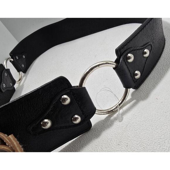 NEW MICHAEL KORS LG 36-37" 2" Wide O-Ring Belt Black Leather 552651 Logo Buckle - Picture 4 of 8